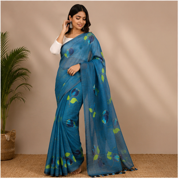 MOL HAND PRINT COTTON SAREE - View 3