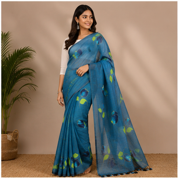 MOL HAND PRINT COTTON SAREE - View 4