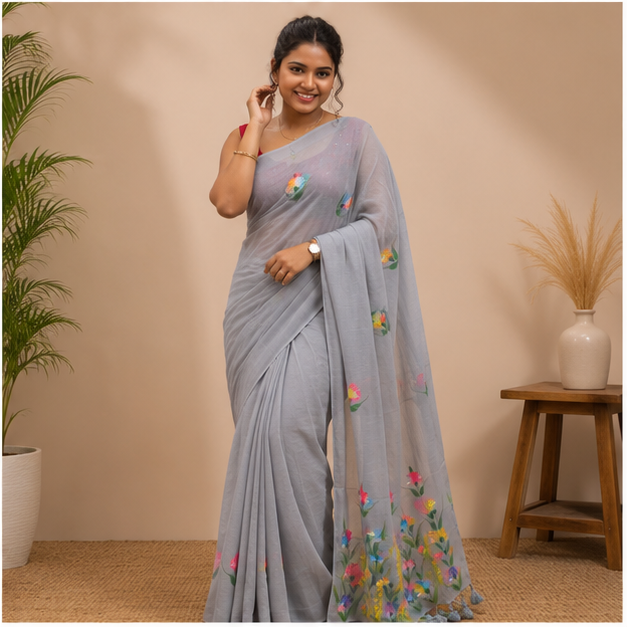 MALAI COTTON HANDPAINT SAREE