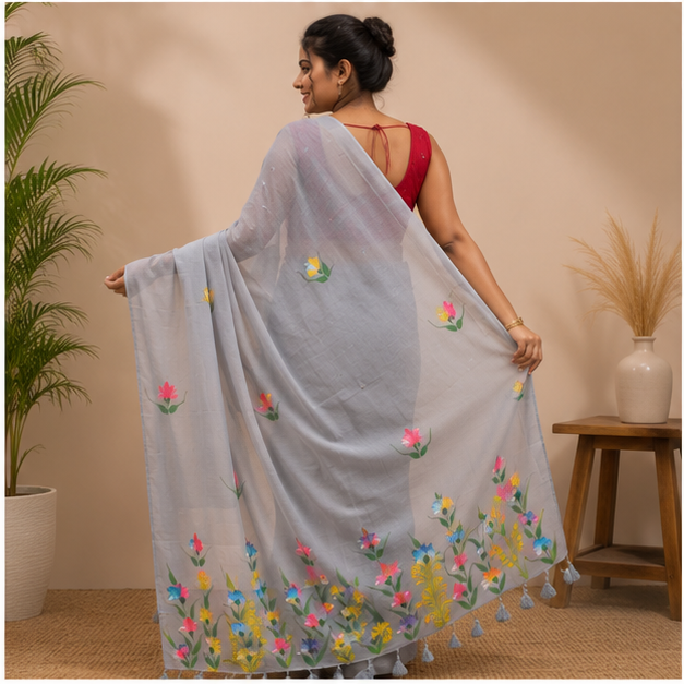 MALAI COTTON HANDPAINT SAREE - View 4