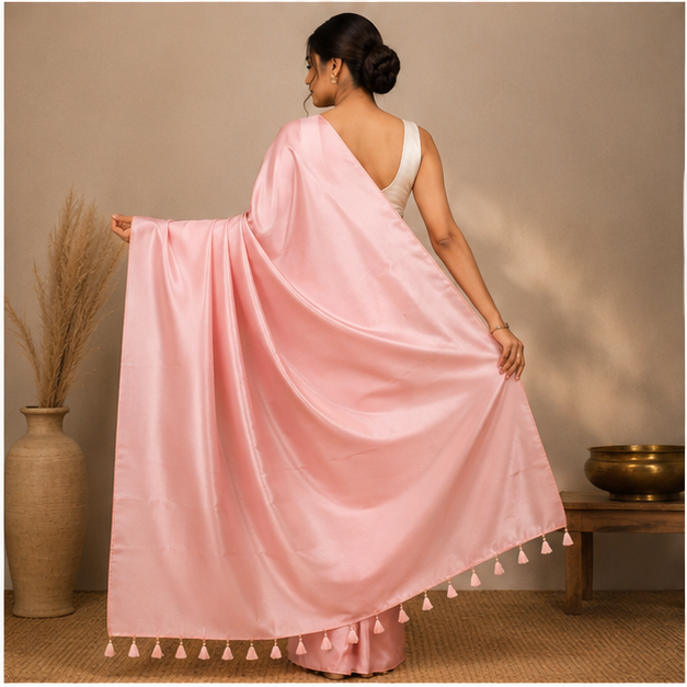 SATIN SAREE WITH WORK BLOUSE - View 2
