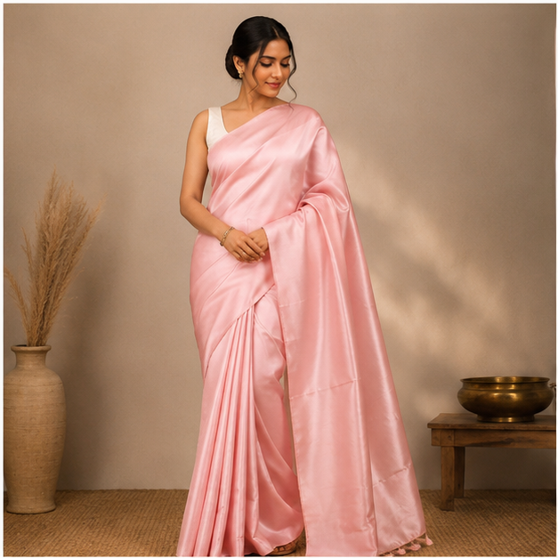 SATIN SAREE WITH WORK BLOUSE - View 4
