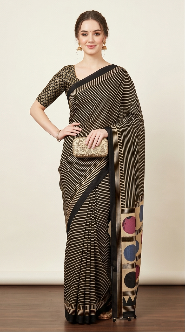 SEMI MODAL AJRAKH PRINTED SAREE - View 3
