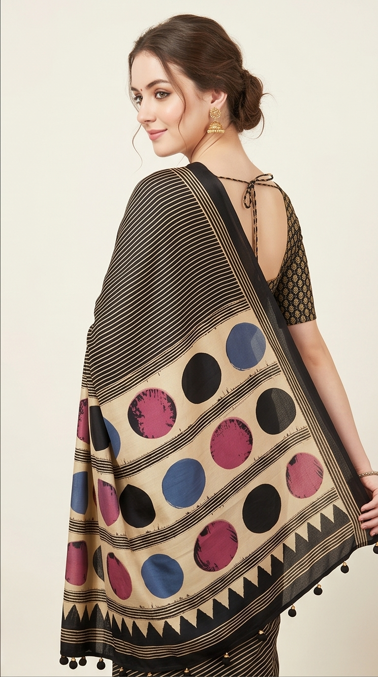 SEMI MODAL AJRAKH PRINTED SAREE - View 4