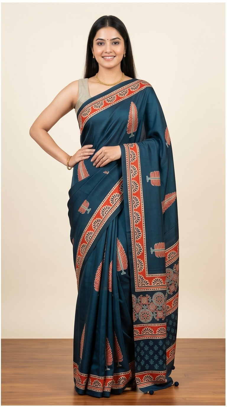 SEMI MODAL AJRAKH PRINTED SAREE - View 4