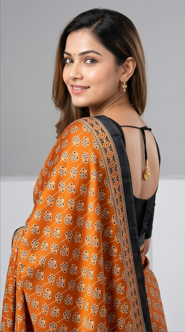 SEMI SILK AJRAKH PRINTED SAREE