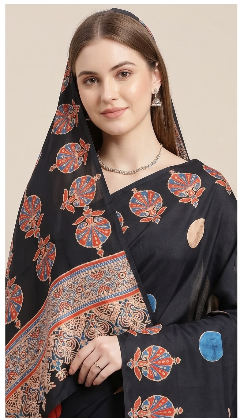 SEMI MODAL AJRAKH PRINTED SAREE - View 2