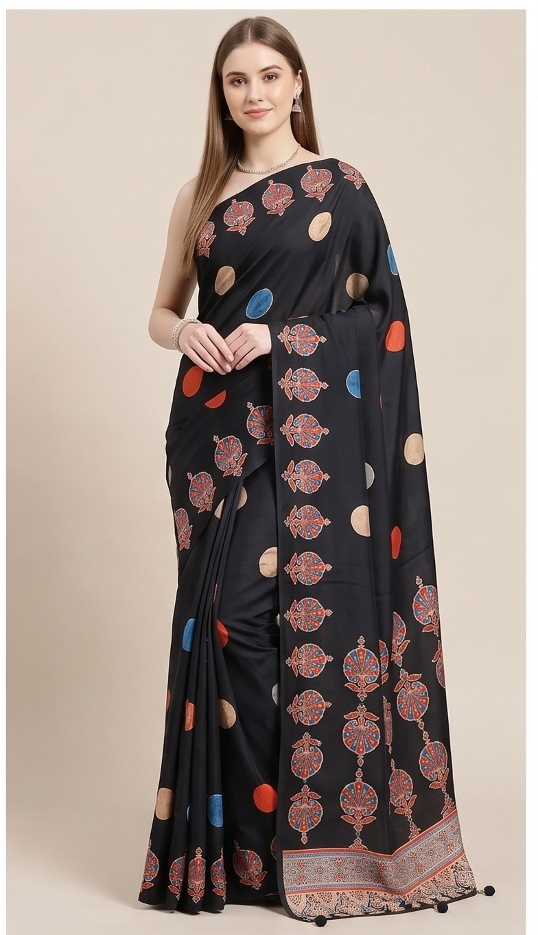 SEMI MODAL AJRAKH PRINTED SAREE - View 3