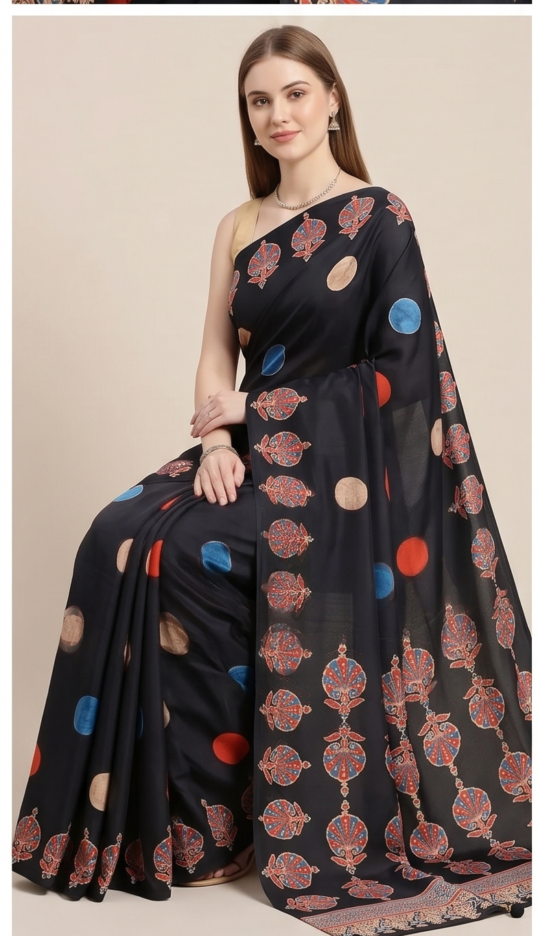 SEMI MODAL AJRAKH PRINTED SAREE - View 4
