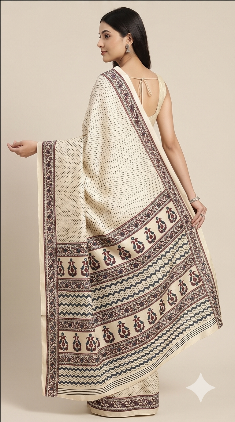 SEMI SILK AJRAKH PRINTED SAREE - View 2