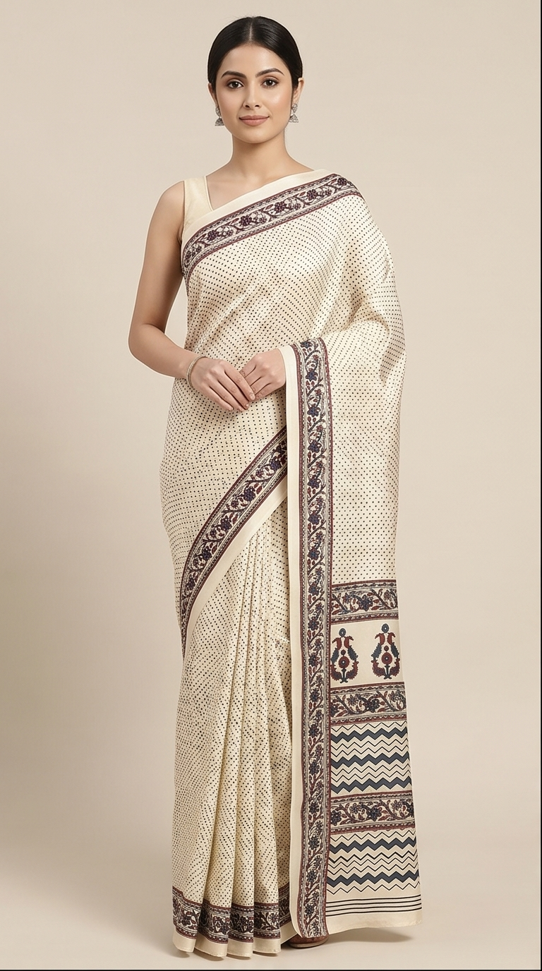 SEMI SILK AJRAKH PRINTED SAREE - View 3
