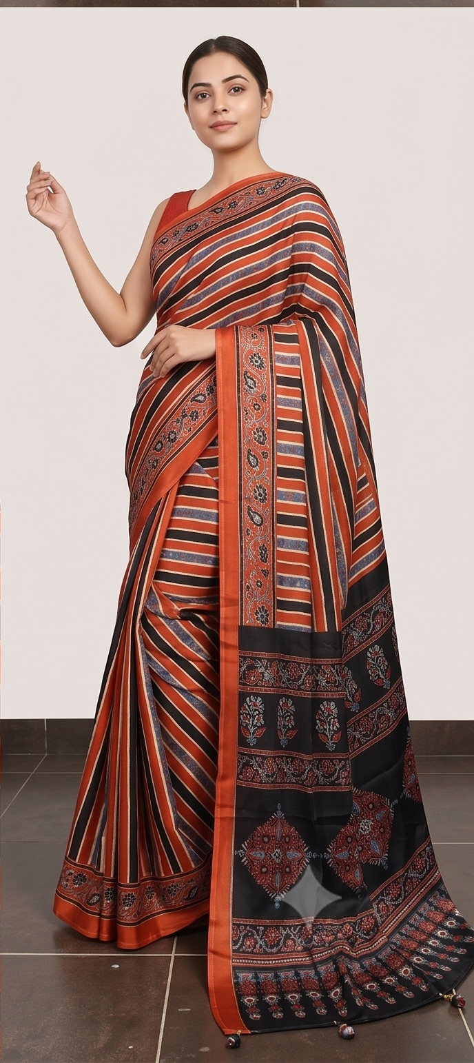 SEMI MODAL AJRAKH PRINTED SAREE