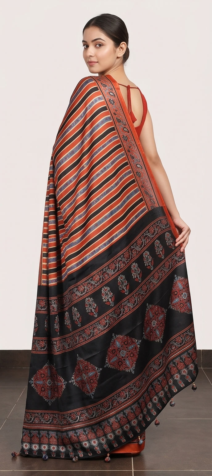 SEMI MODAL AJRAKH PRINTED SAREE - View 3