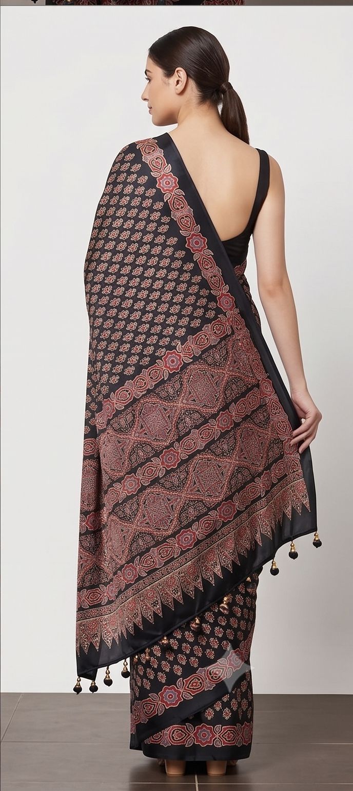 SEMI MODAL AJRAKH PRINTED SAREE