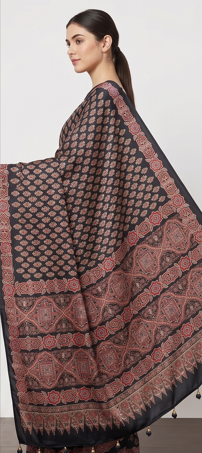 SEMI MODAL AJRAKH PRINTED SAREE - View 3