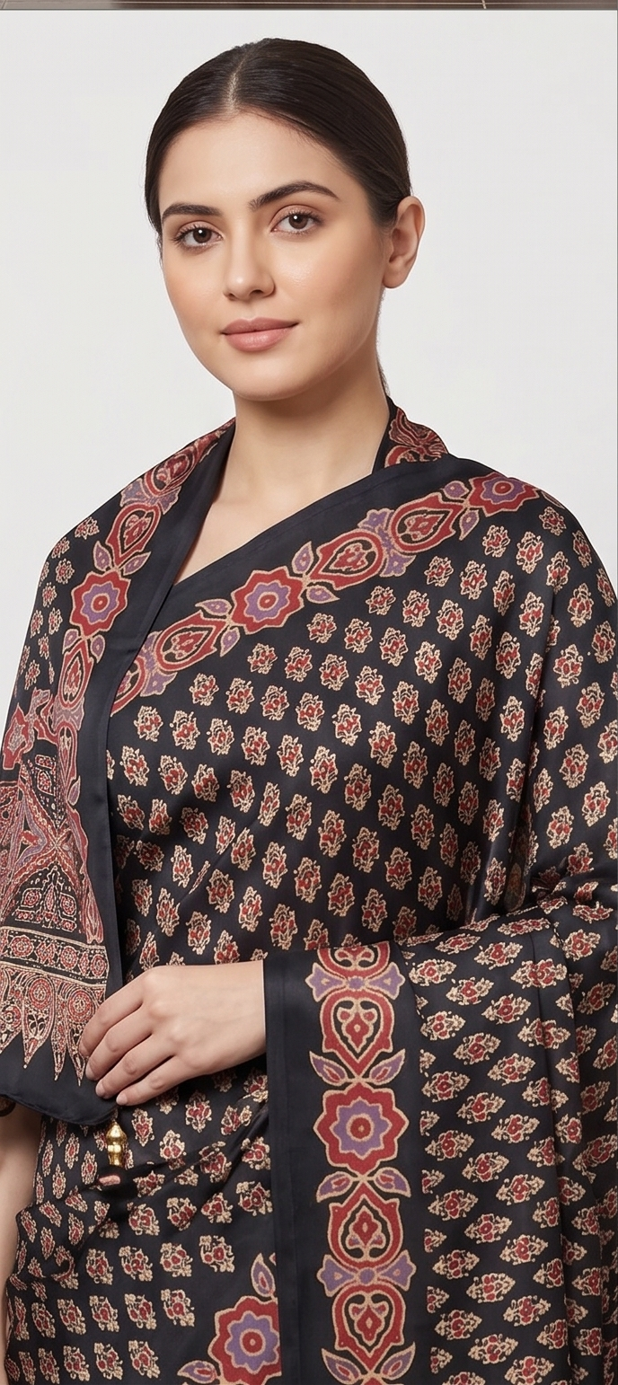 SEMI MODAL AJRAKH PRINTED SAREE - View 4