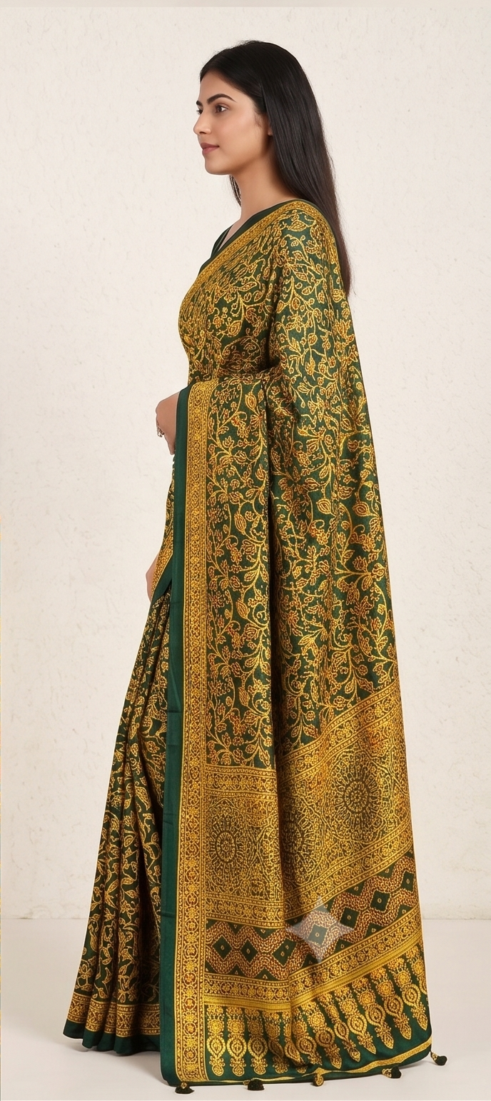 SEMI MODAL AJRAKH PRINTED SAREE - View 3