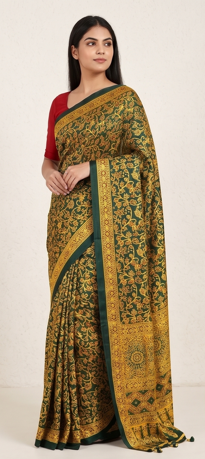 SEMI MODAL AJRAKH PRINTED SAREE - View 4