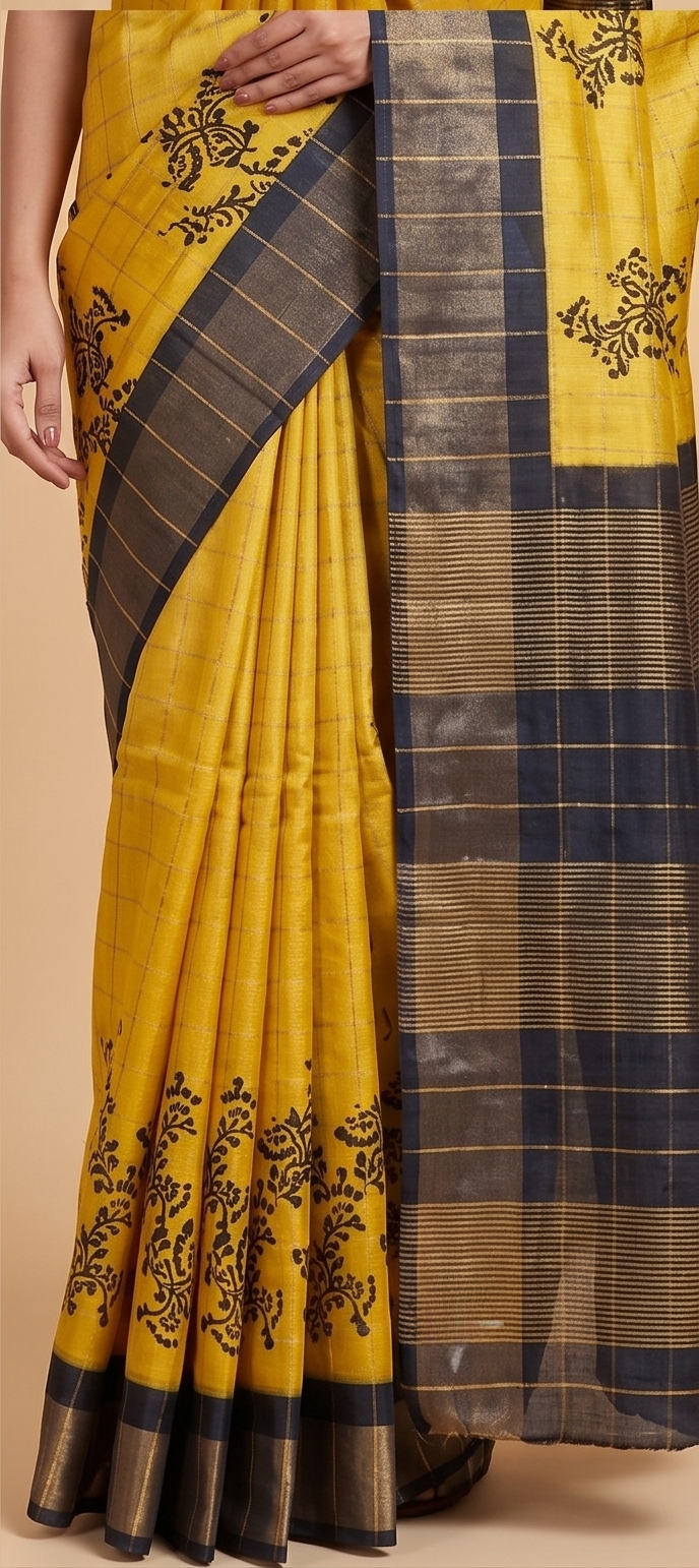 YELLOW CHECK ZARI TUSSAR