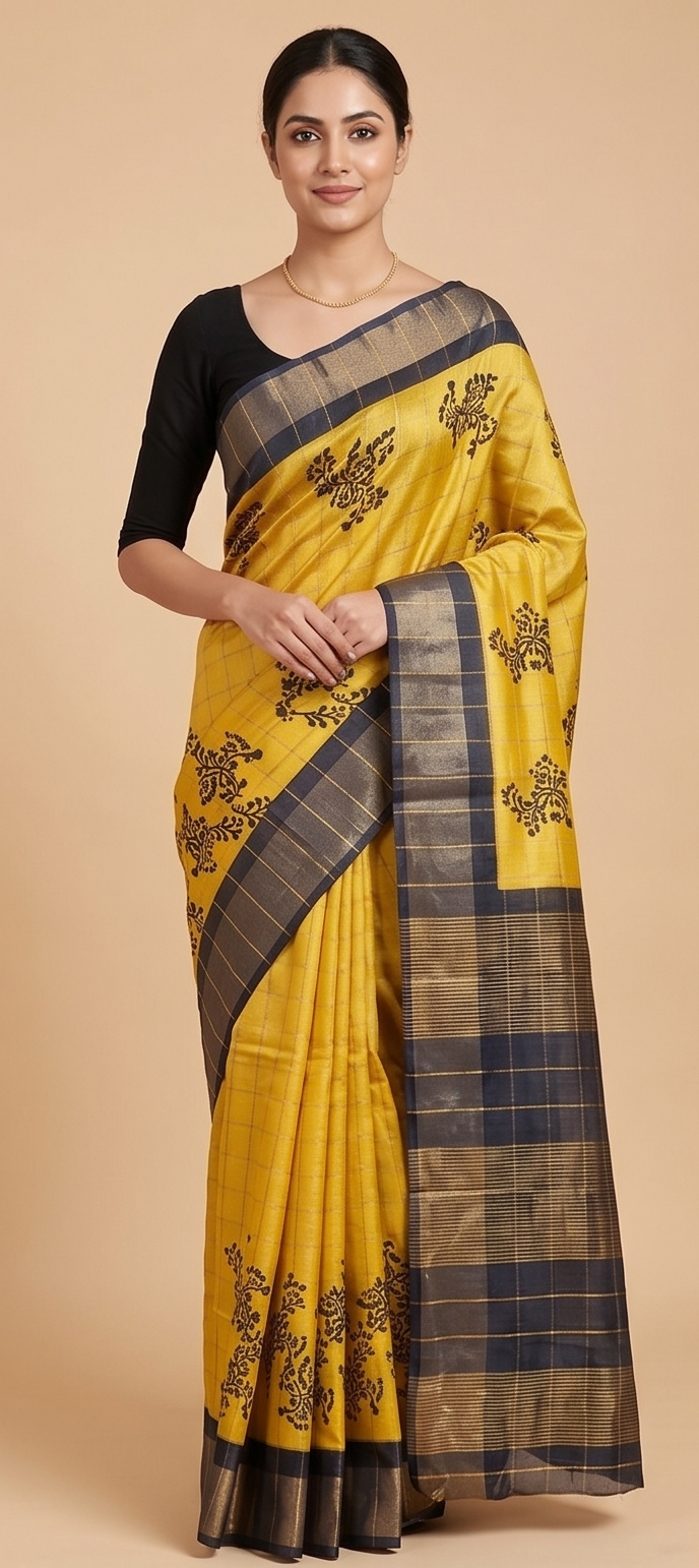 YELLOW CHECK ZARI TUSSAR - View 2