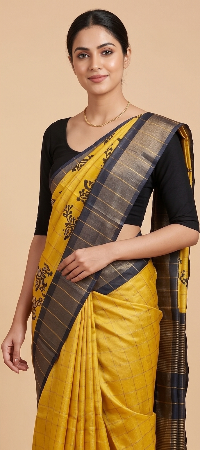 YELLOW CHECK ZARI TUSSAR - View 3