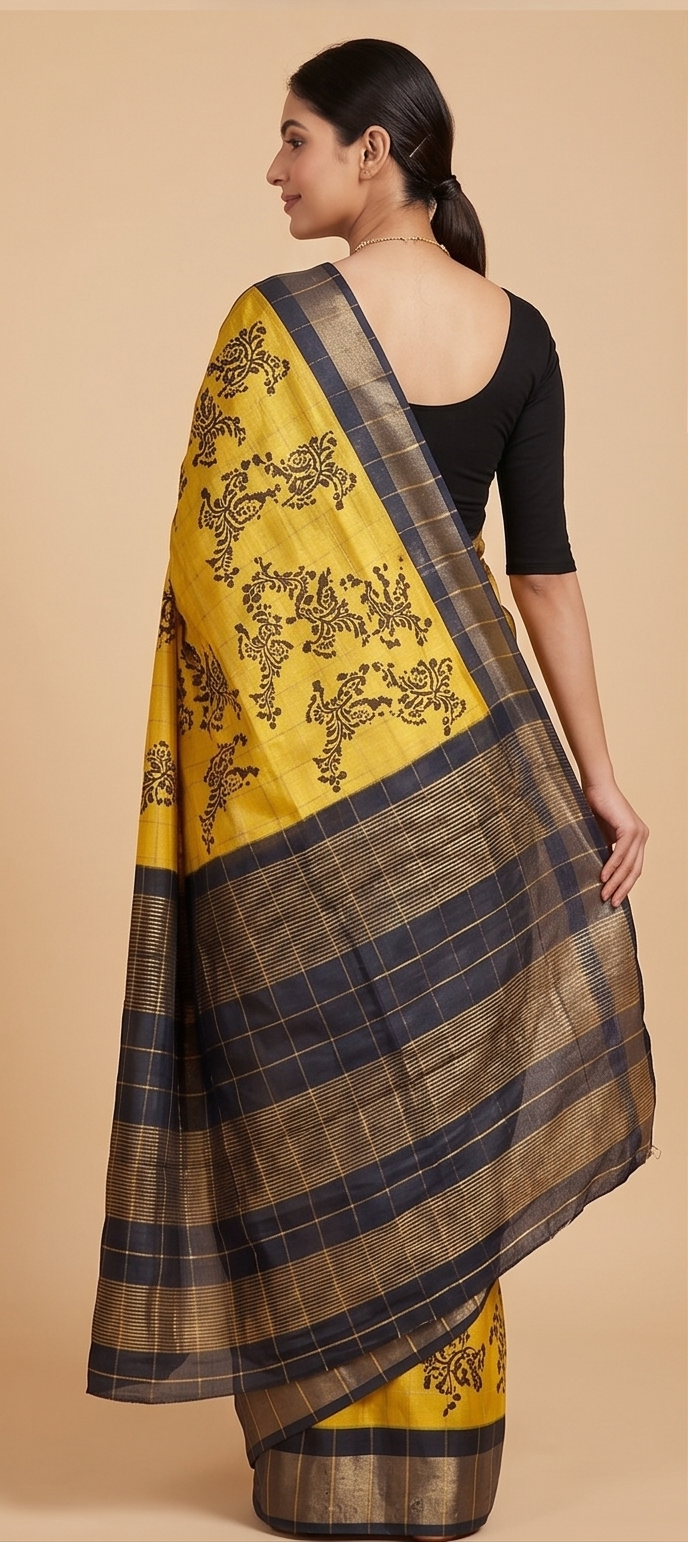 YELLOW CHECK ZARI TUSSAR - View 4