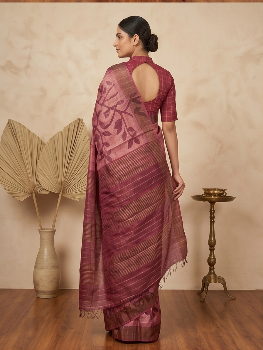 ROSE PINK CHECK ZARI TUSSAR