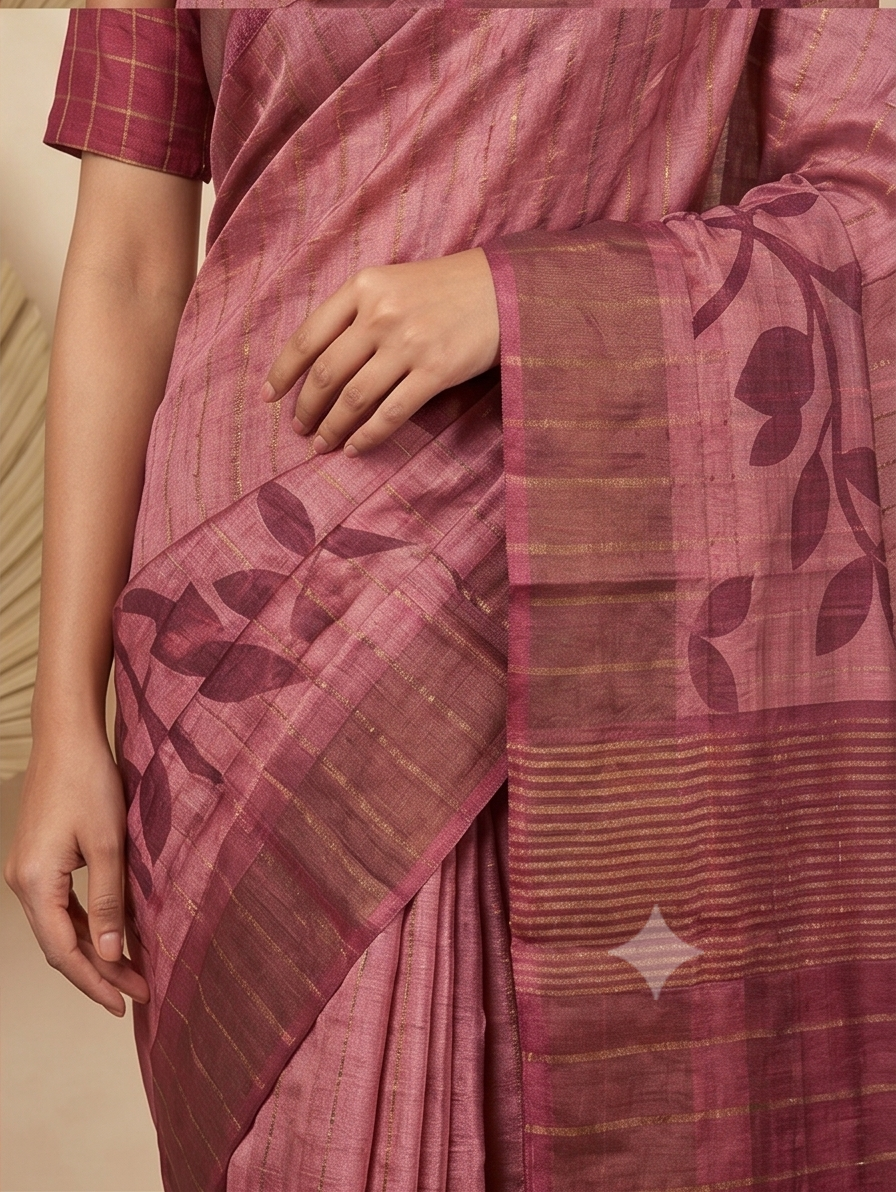ROSE PINK CHECK ZARI TUSSAR - View 2