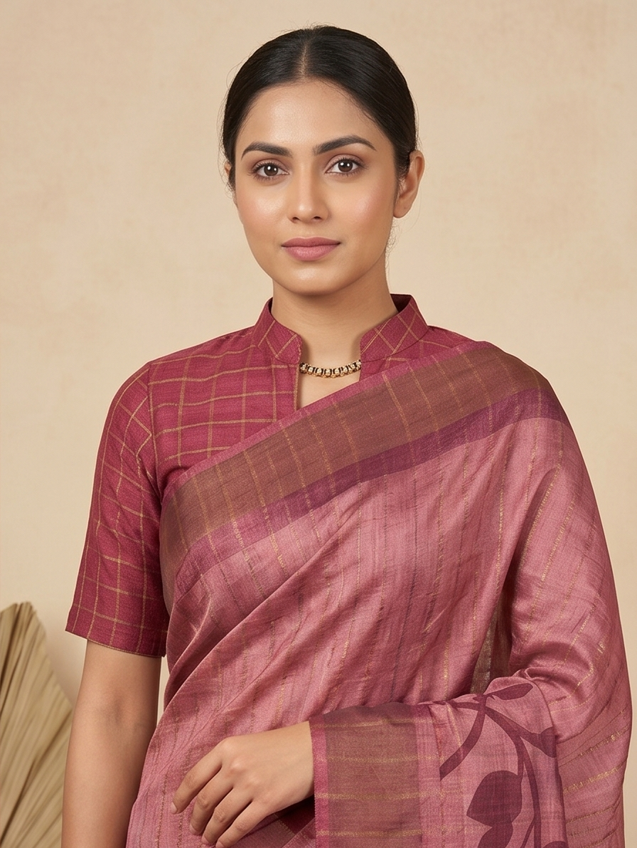 ROSE PINK CHECK ZARI TUSSAR - View 4