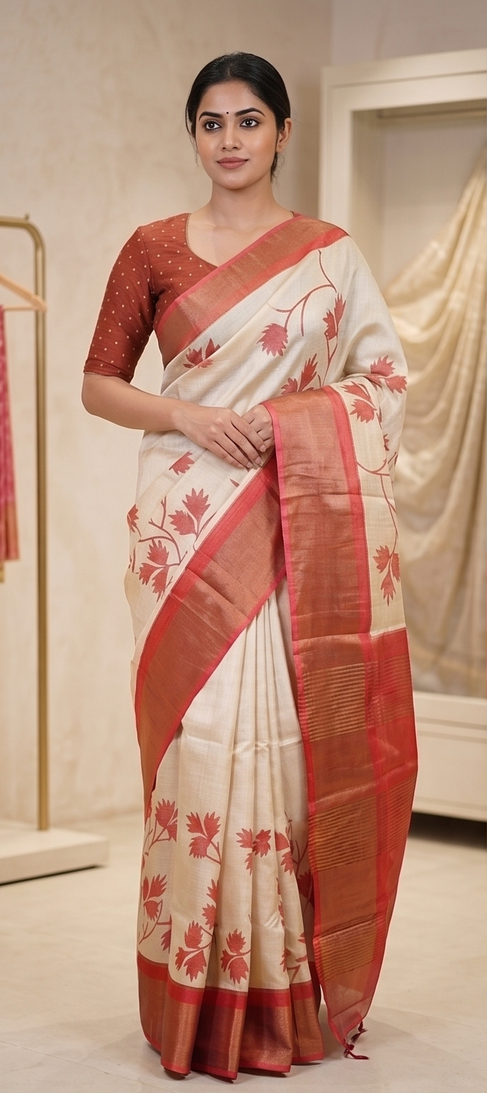 RED-WHITE ZARI TUSSAR - View 4