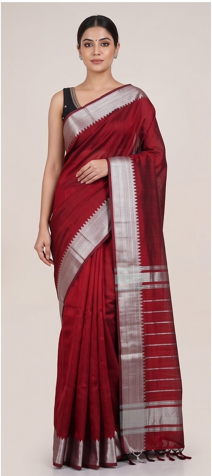 MANGALGIRI PATTU 150K GOLD BORDER SAREE - Color:BOLD CHERRY RED