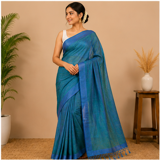 MANGALGIRI PATTU SAREE - Color:DUAL TONE(BLUE+GREEN)