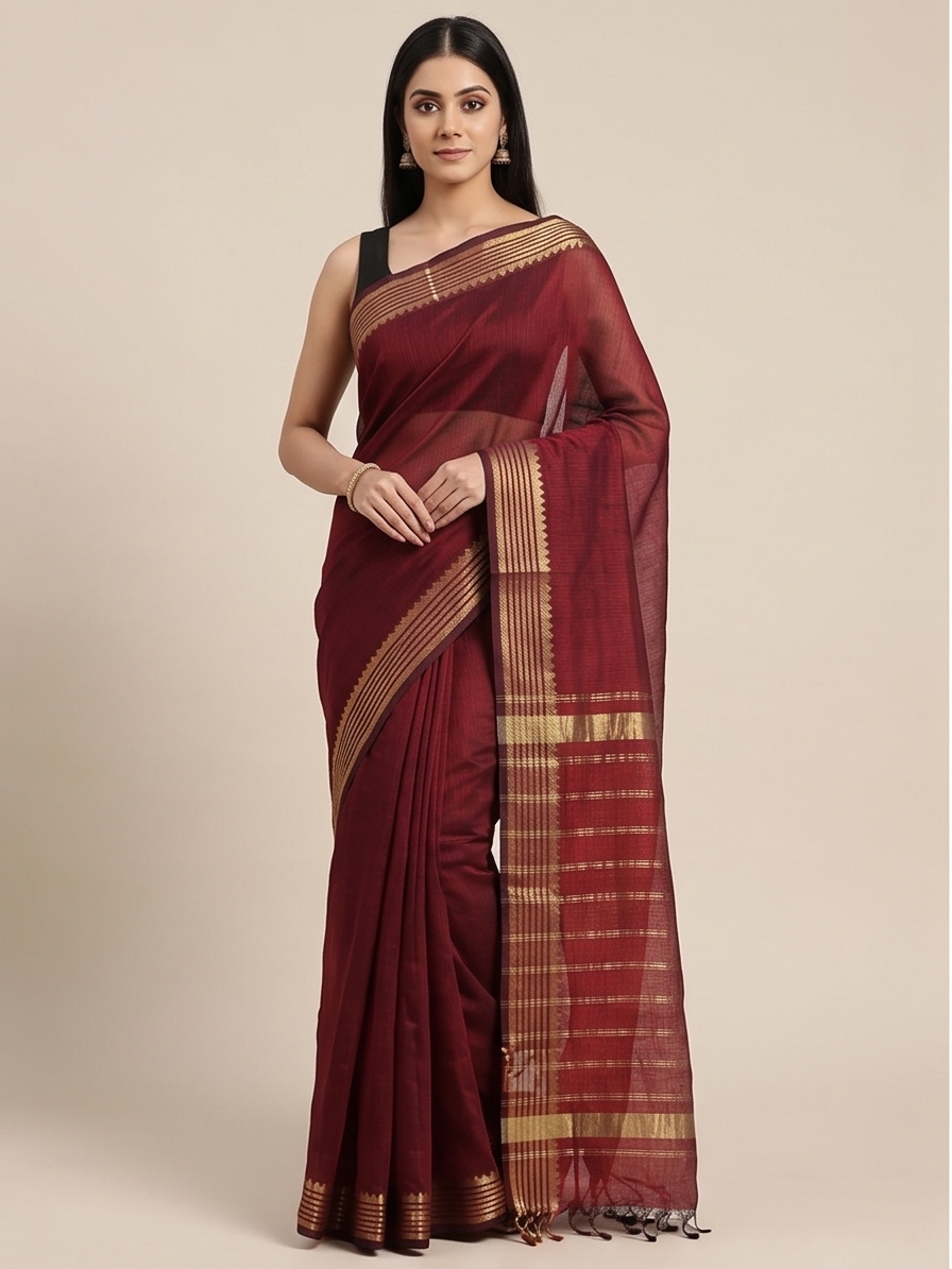 MANGALGIRI PATTU SMALL BORDER SAREE - Color:MAROON
