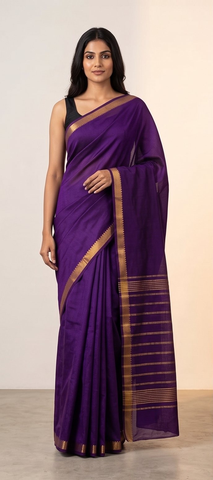 MANGALGIRI PATTU SMALL BORDER SAREE - Color:VIOLET