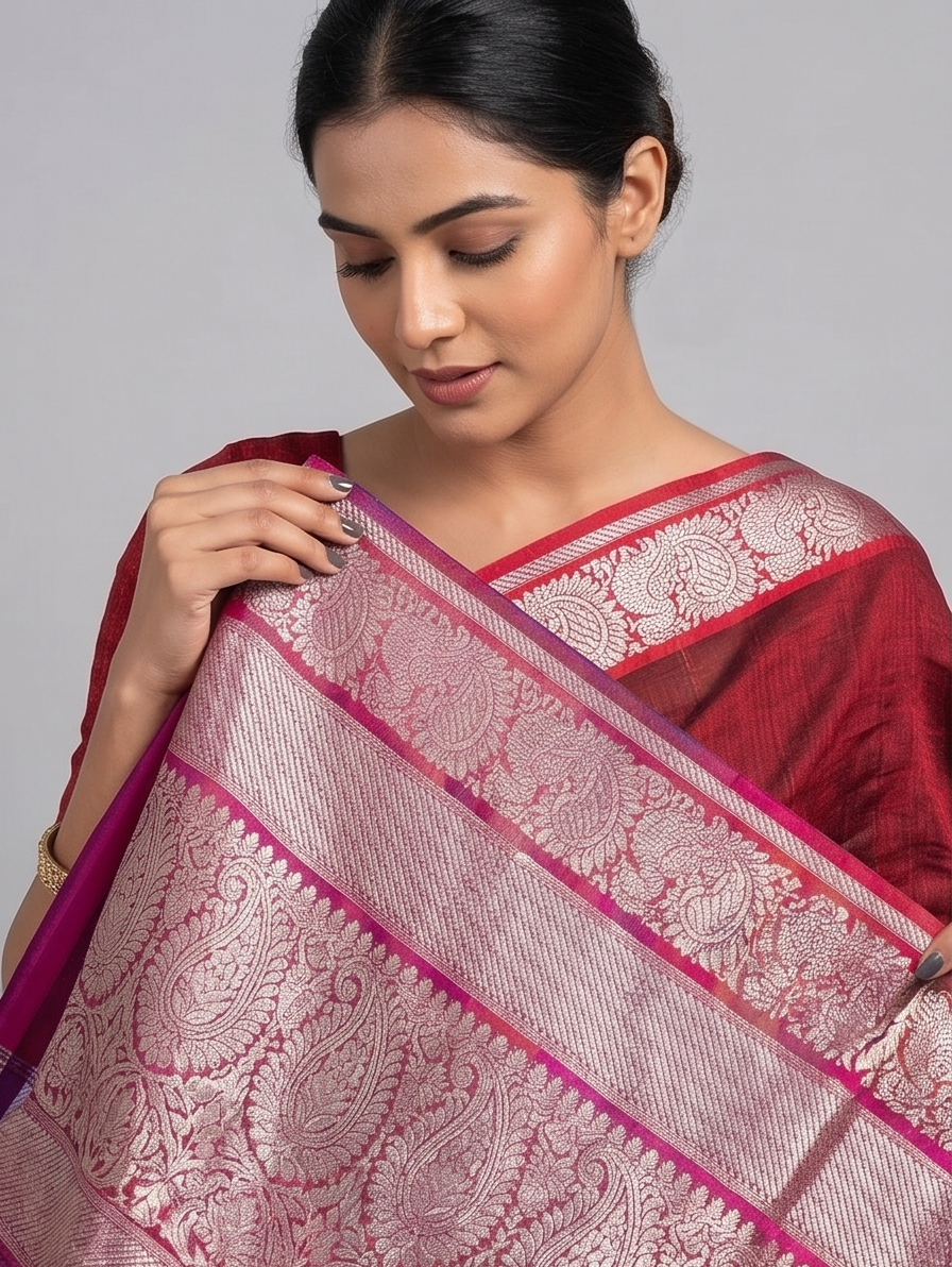 MANGALGIRI KANCHI BORDER SAREE - Color:MAROON_BLUE