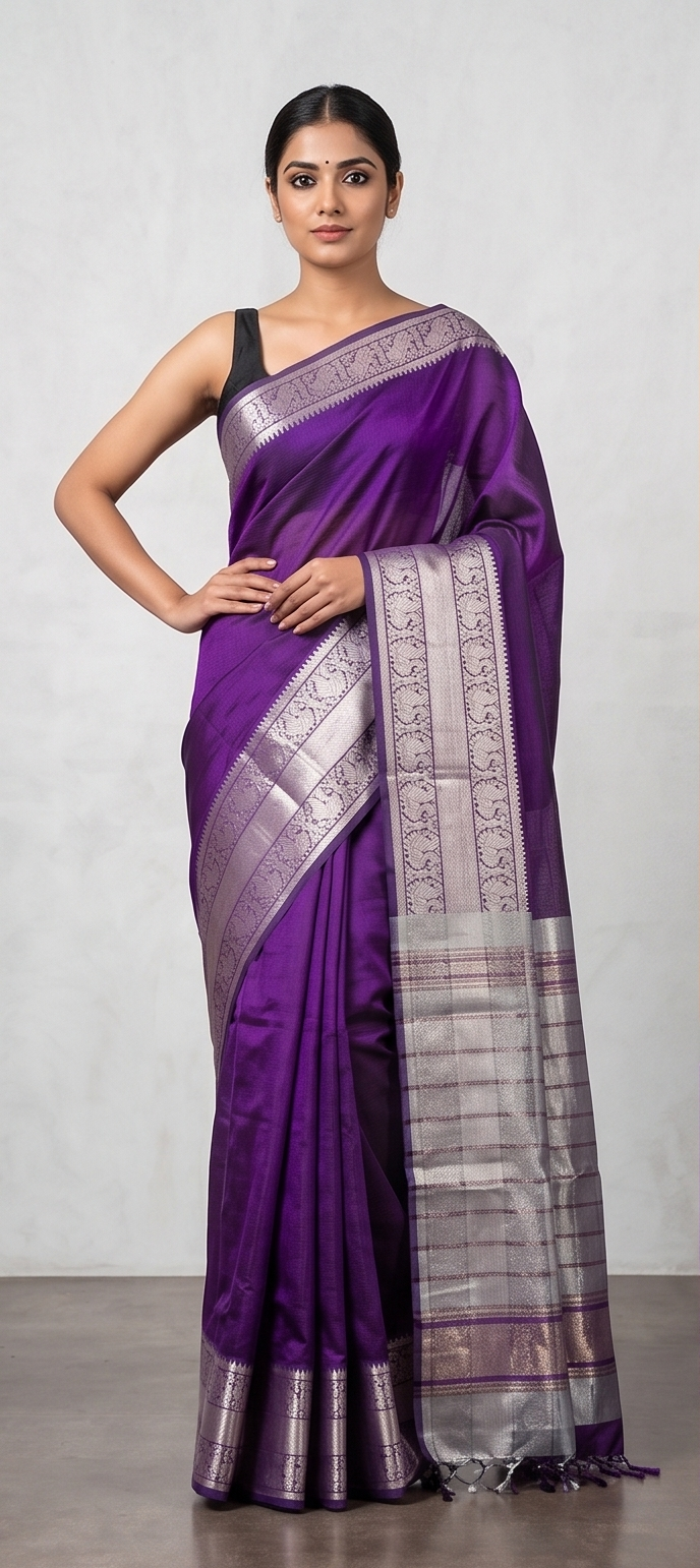 MANGALGIRI KANCHI BORDER SAREE - Color:RICH PURPLE