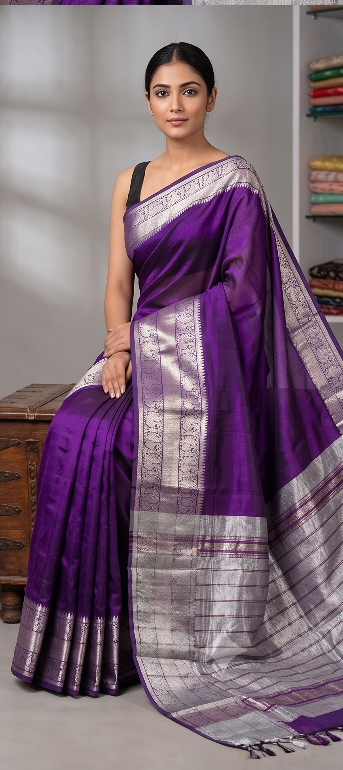 MANGALGIRI KANCHI BORDER SAREE - View 11