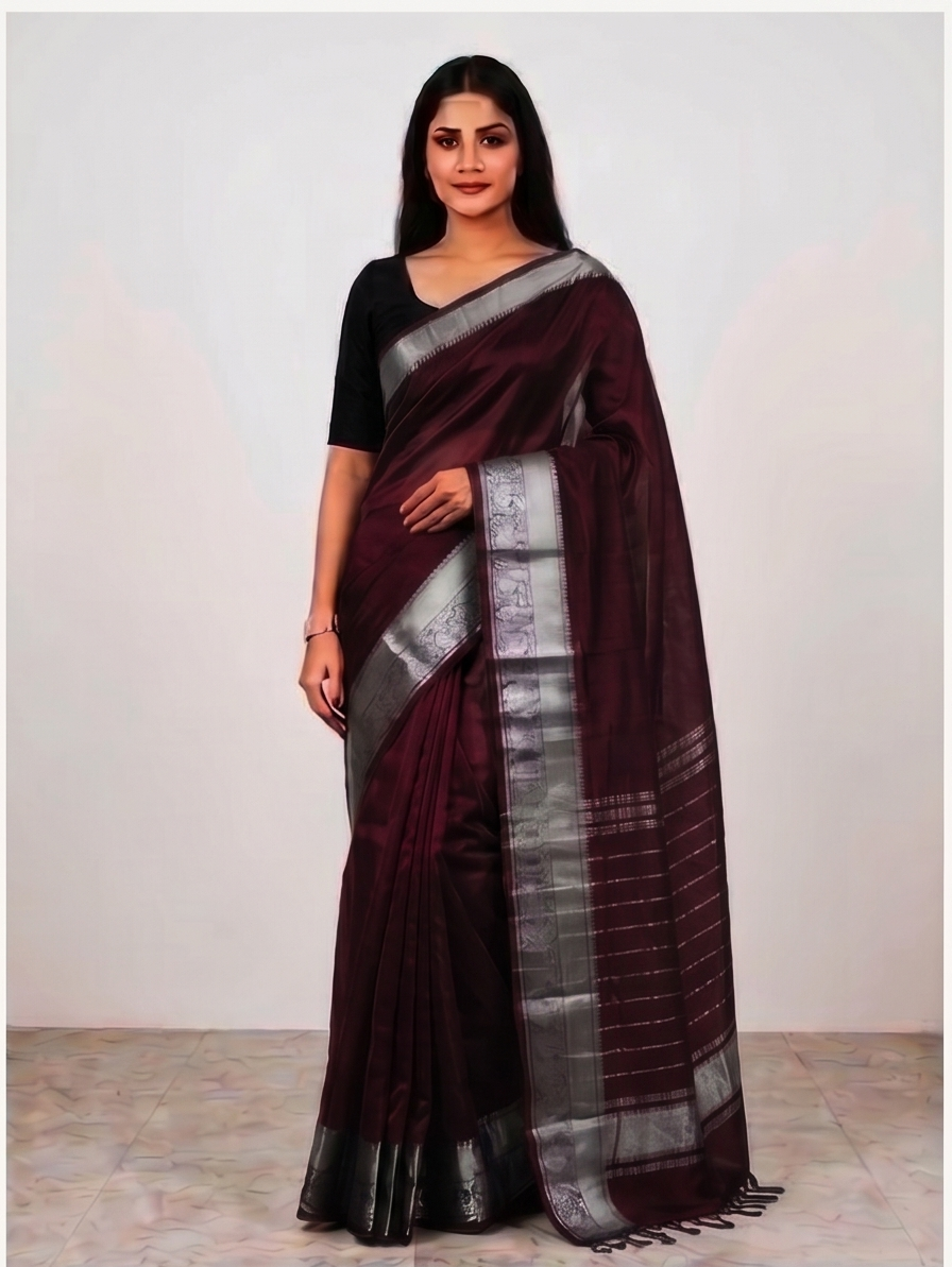 MANGALGIRI KANCHI BORDER SAREE - View 17