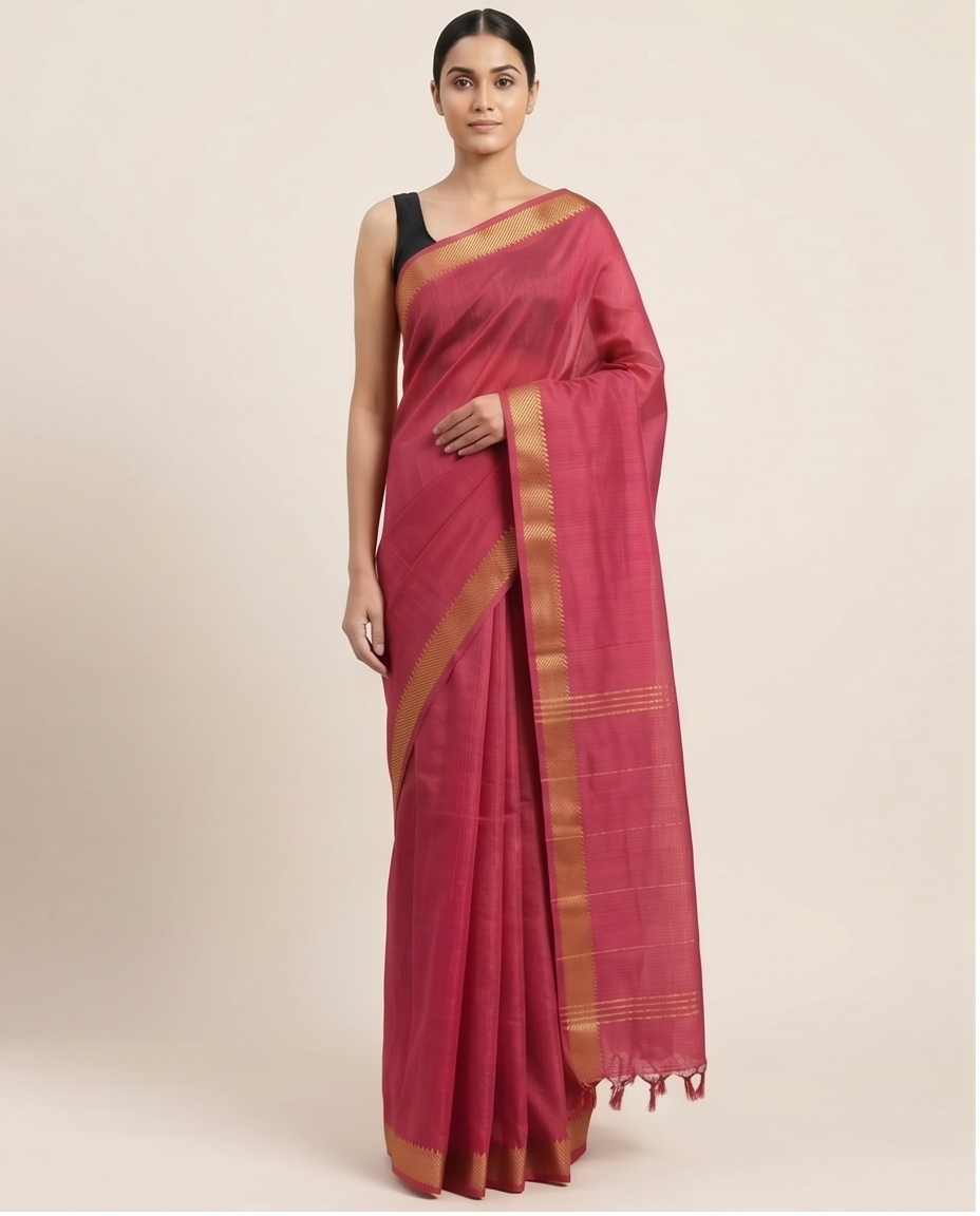 MANGALGIRI SEMI SILK 50K BORDER SAREE - Color:BRICK PINK