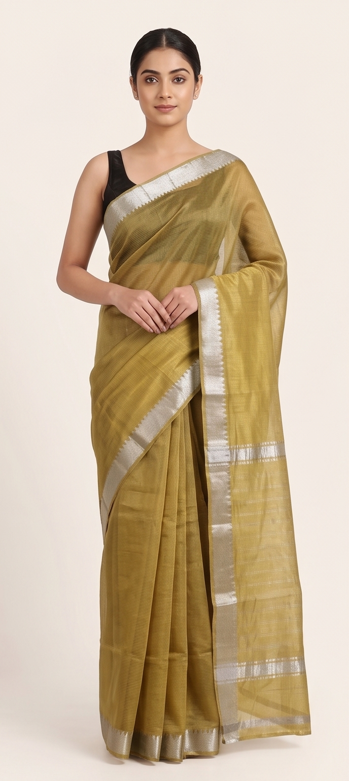 MANGALGIRI SEMI SILK 50K BORDER SAREE - Color:DUAL TONE(GREY+GREEN)