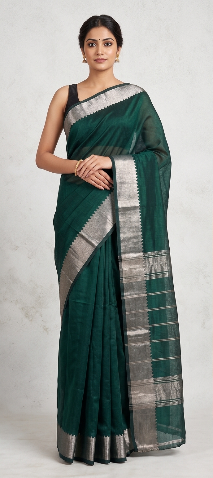 Mangalagiri Silk Cotton - Color:BOTTLE GREEN