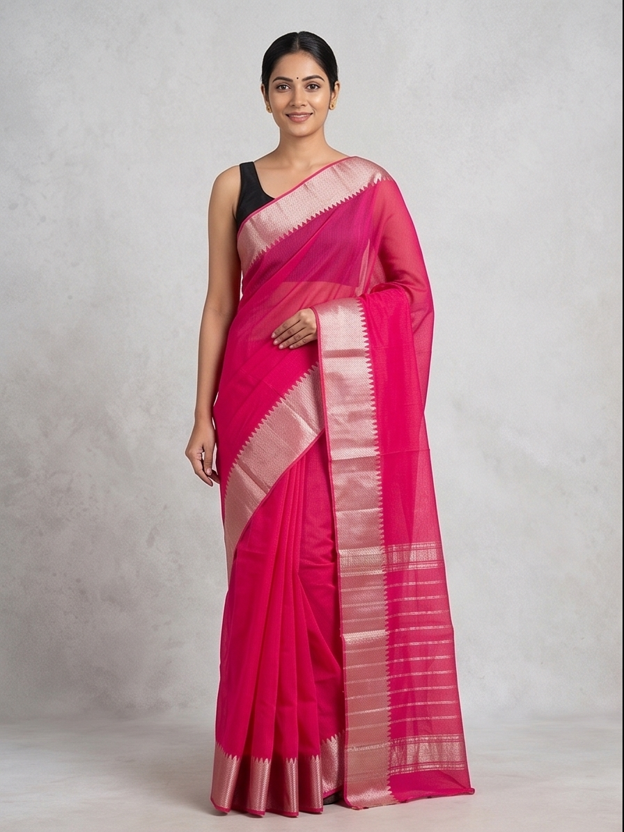 Mangalagiri Silk Cotton - Color:NEON PINK
