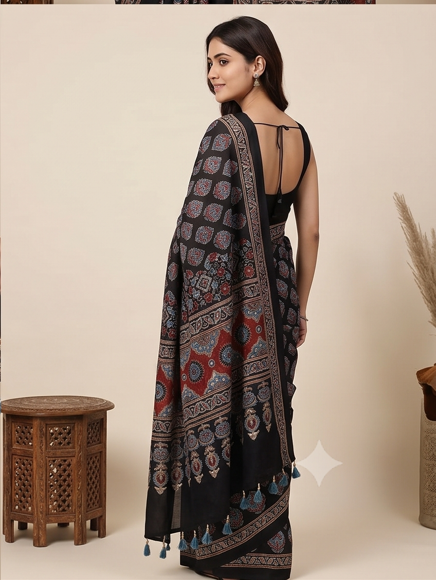 ShreEs Kardana Handwork Modal silk saree - View 2