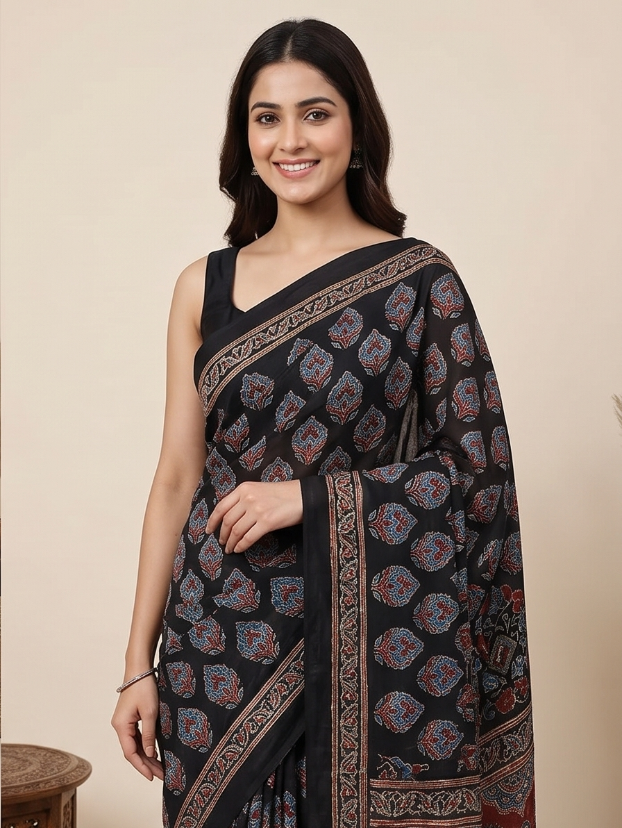 ShreEs Kardana Handwork Modal silk saree - View 4