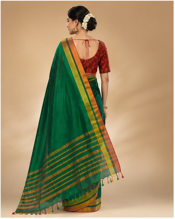 MANGALGIRI SEMI SILK MULTI LAYERED BORDER SAREE - View 2
