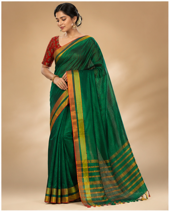MANGALGIRI SEMI SILK MULTI LAYERED BORDER SAREE - View 3