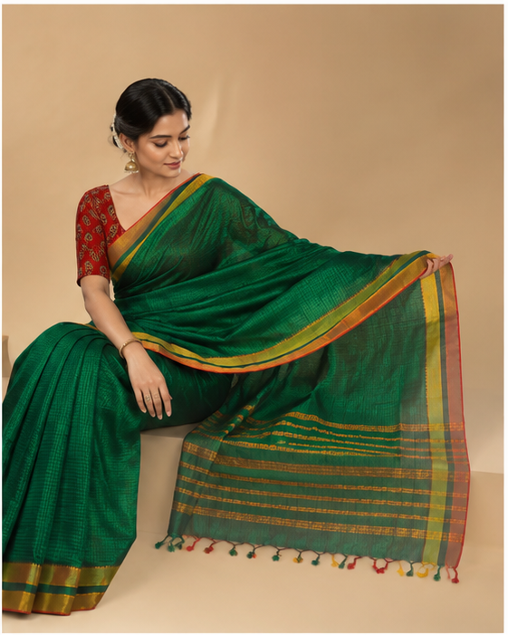 MANGALGIRI SEMI SILK MULTI LAYERED BORDER SAREE - View 4