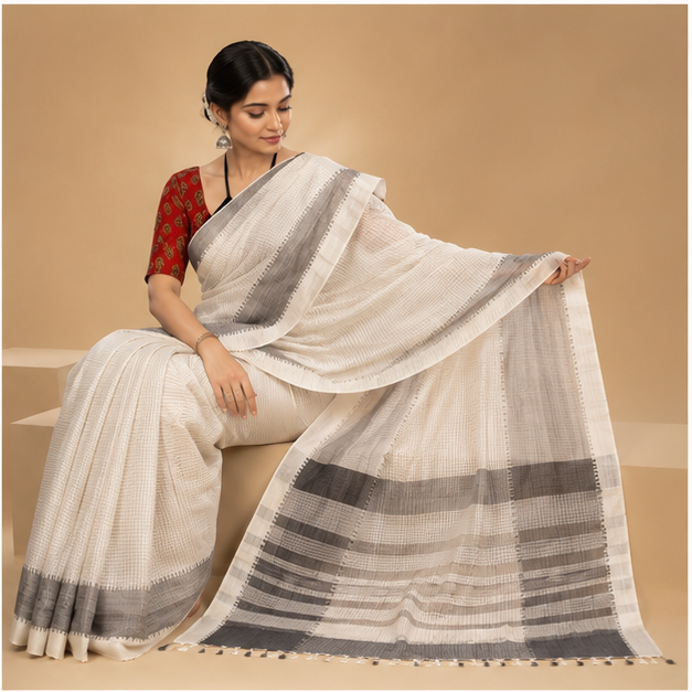 MANGALGIRI SEMI SILK MULTI LAYERED BORDER SAREE - View 6