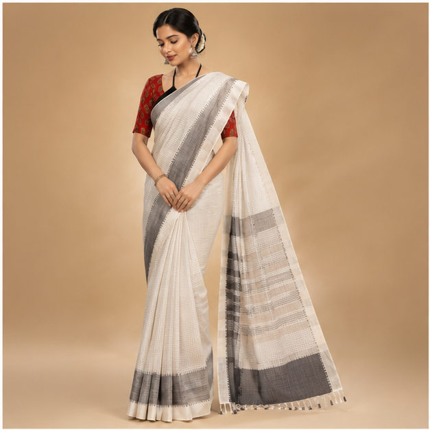MANGALGIRI SEMI SILK MULTI LAYERED BORDER SAREE - View 8