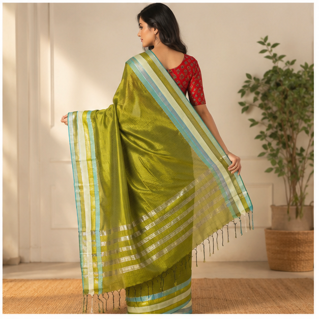 MANGALGIRI SEMI SILK MULTI LAYERED BORDER SAREE - View 14